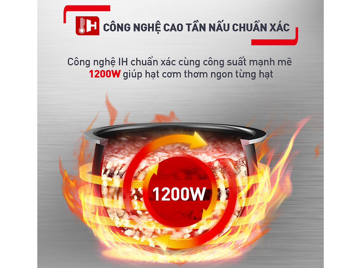 Nồi cơm điện cao tần Tefal RK818A68, Công suất 1200W, Dung tích 1,8 lít, Lòng nồi dạng niêu dày 2 mm với kết cấu là 6 lớp, Hàng chính hãng - Bảo hành 2 năm