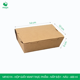 MFHD1N - Combo 100 hộp giấy kraft thực phẩm 600ml, hộp đựng thức ăn nắp đậy màu nâu, hộp gói đồ ăn mang đi