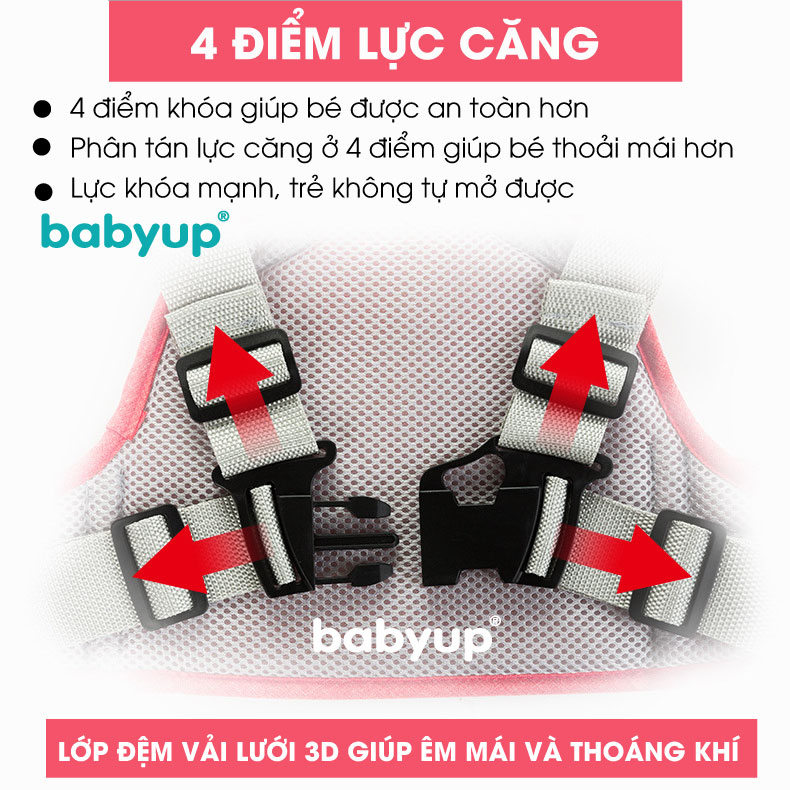 Đai đi xe máy cho bé Babyup, phản quang, thoáng khí sử dụng khóa 2 cấp bền chắc, chống bụi bẩn