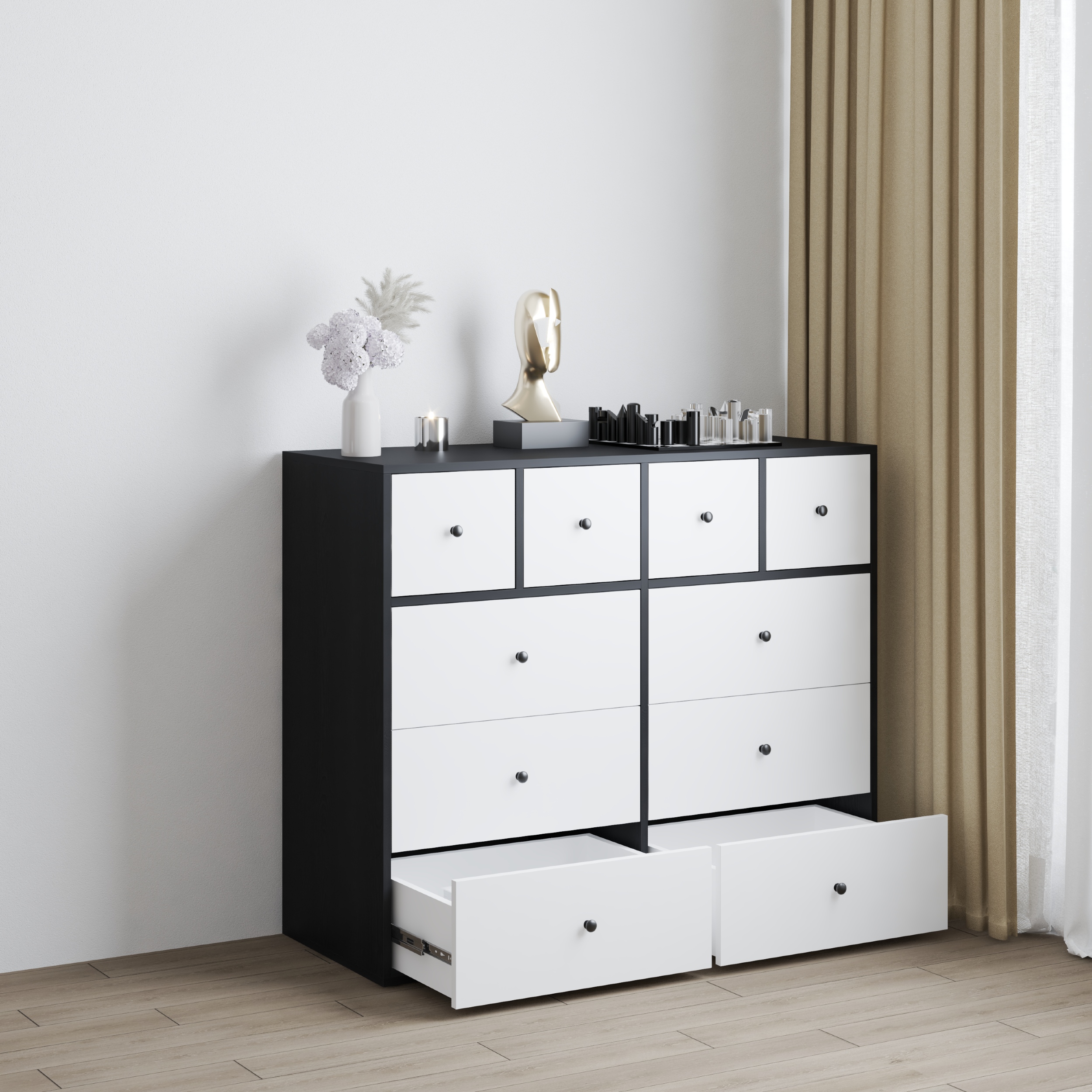 HAPPY FURNITURE , Tủ lưu trữ 10 ngăn kéo - KALA, THK_302 , 120cm x 45cm x 100cm DxRxC