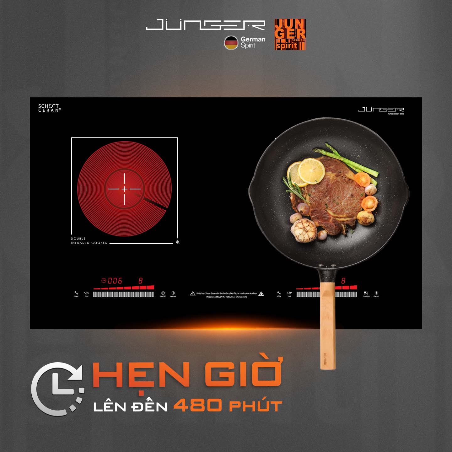 Bếp đôi điện từ hồng ngoại JUNGER MTD-18 3400W Không kén nồi Hàng Chính Hãng Bảo Hành 36 Tháng