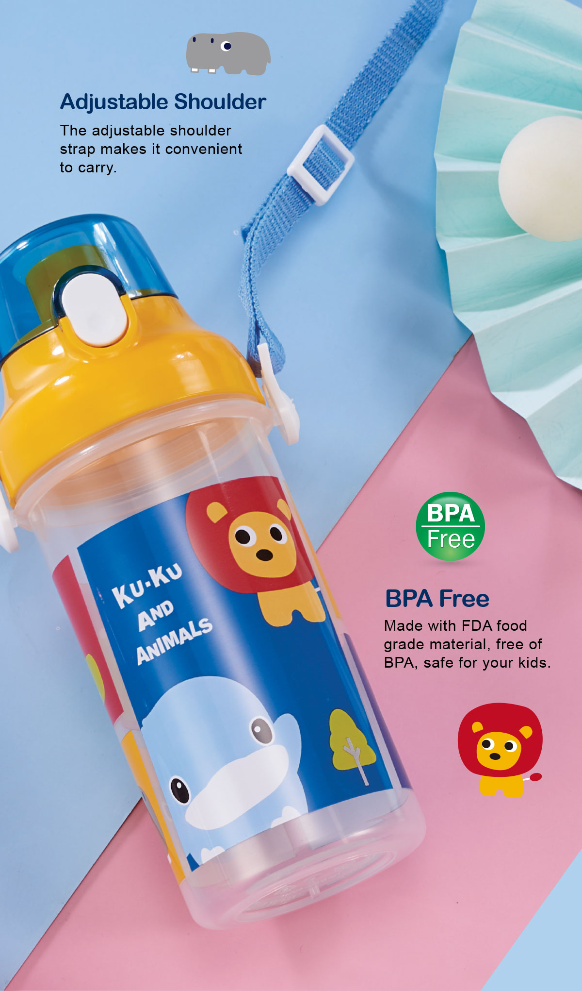 BÌNH UỐNG NƯỚC CHO BÉ KUKU AND ANIMALS KU5602A - 500ML