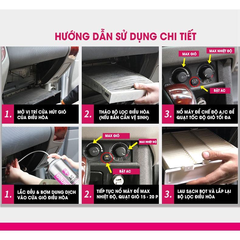 Bình xịt vệ sinh điều hòa ô tô Flamingo, Dung dịch tẩy điều hòa ô tô cao cấp hàng Mỹ chất lượng cao nhập khẩu
