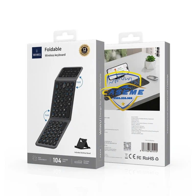 Bàn Phím Bluetooth Gập Gọn hiệu Wi WU FMK-05 – Kết Nối Nhanh V5.2, Kèm Túi Đựng & Giá Đỡ, Pin 40 Giờ – Hàng Chính Hãng