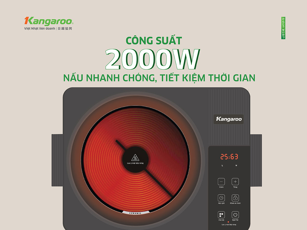 Bếp hồng ngoại đơn Kangaroo KG20IFT2, Công suất 2000W - Hàng chính hãng