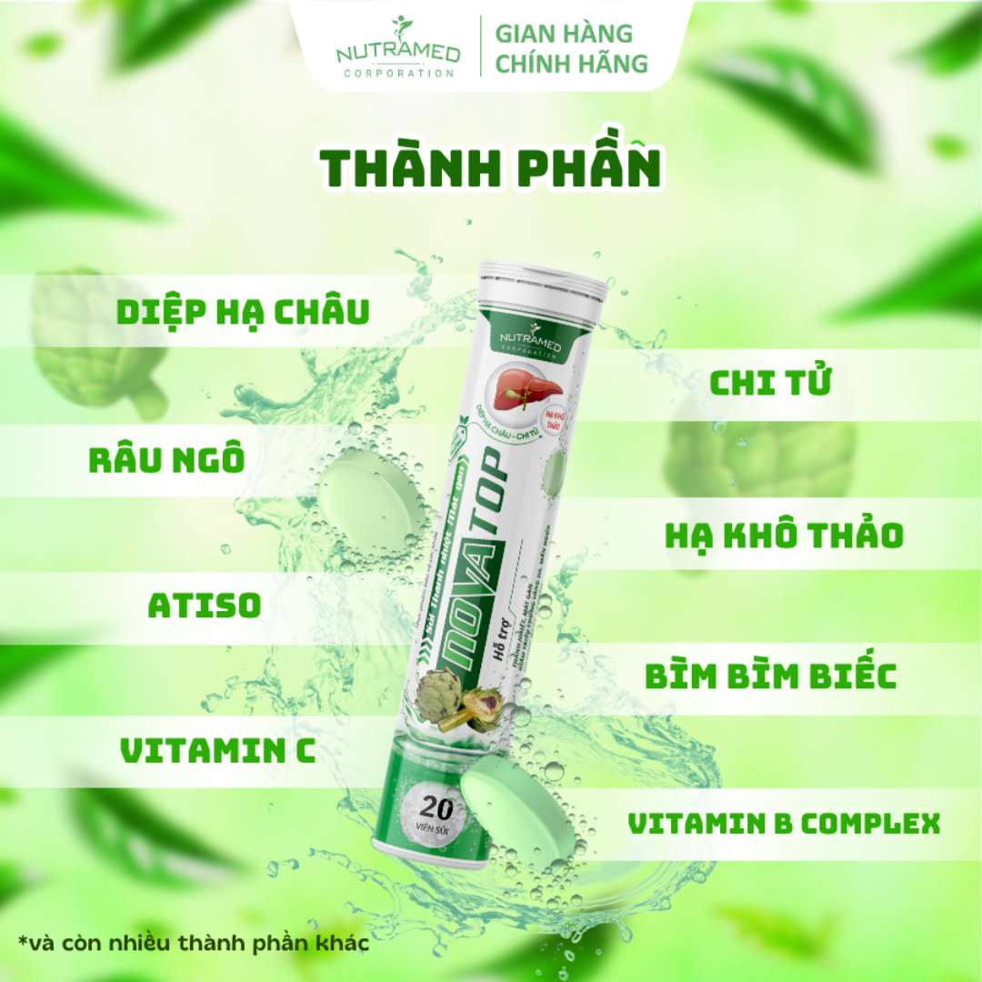 Viên sủi thanh nhiệt mát gan Novatop hỗ trợ thanh nhiệt, giảm nhiệt miệng, tiêu độc, mát gan (20 viên) - Nutramed