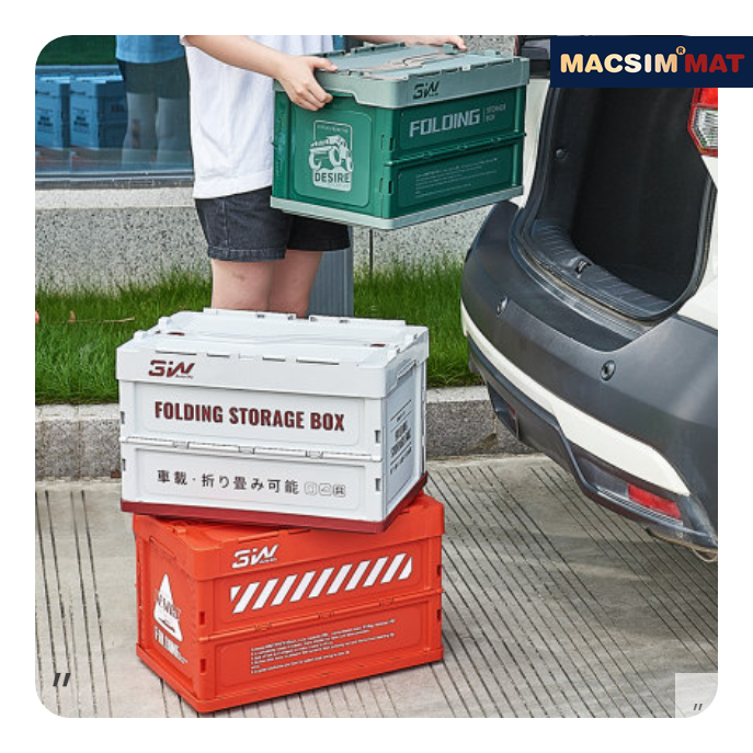 Hộp đựng đồ xếp gọn để cốp ô tô chất liệu PP cao cấp kích thước 52,5 cm x 36 cm x 34 cm nhãn hiệu Macsim 3W-màu cam