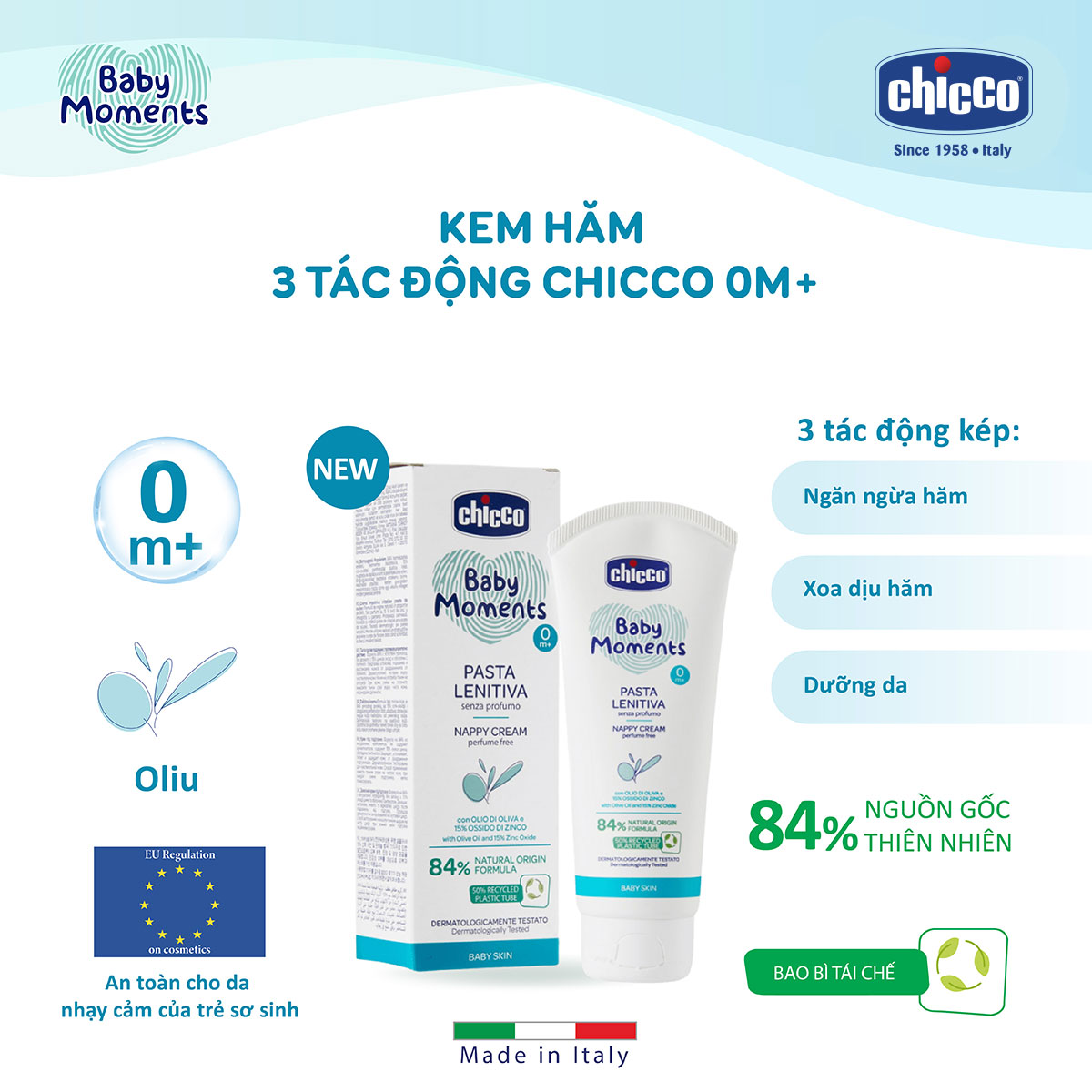 Kem hăm 3 tác động Chicco cho bé 0M+ 100ml