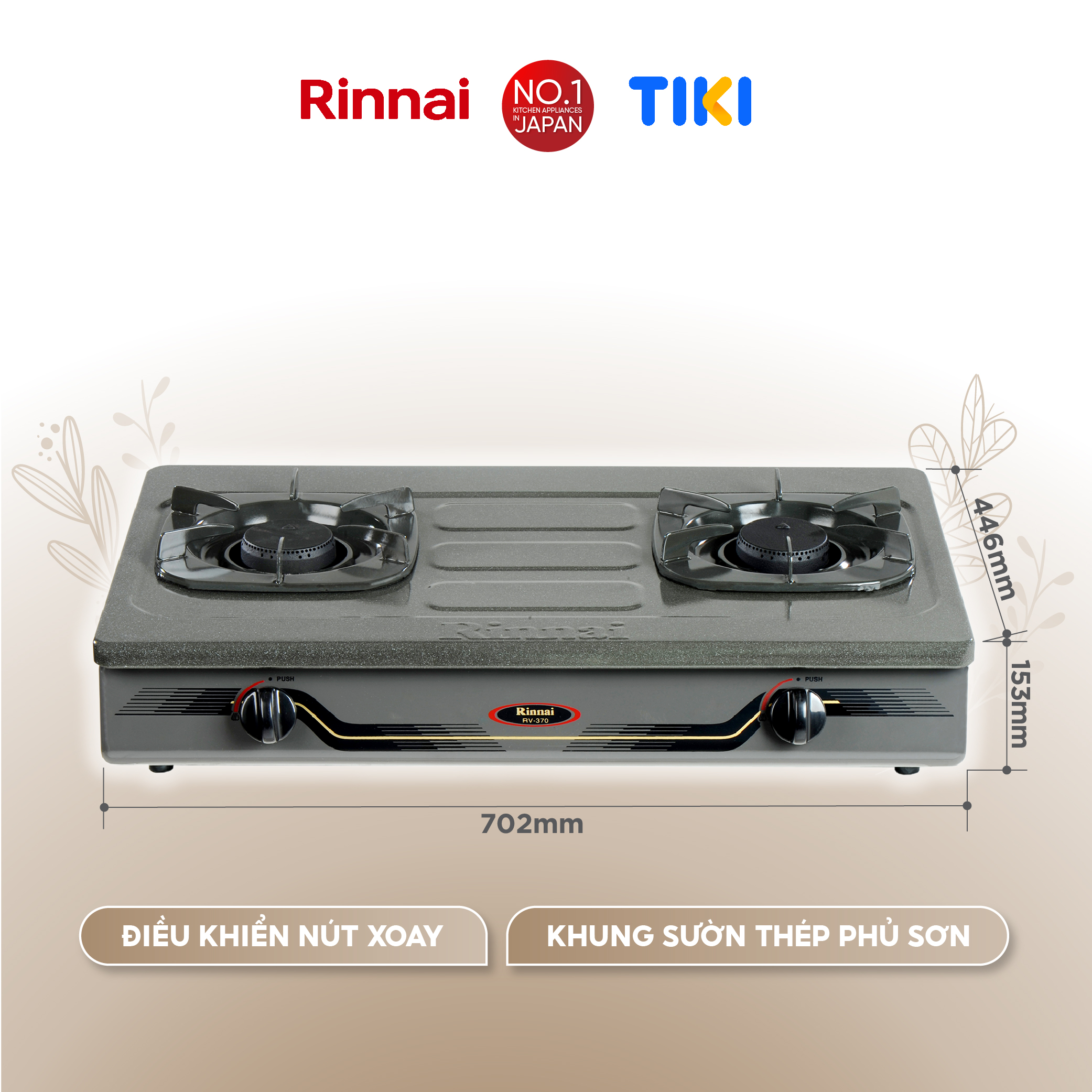 Bếp gas dương Rinnai RV-370(GM)N mặt bếp men và kiềng bếp men - Hàng chính hãng.