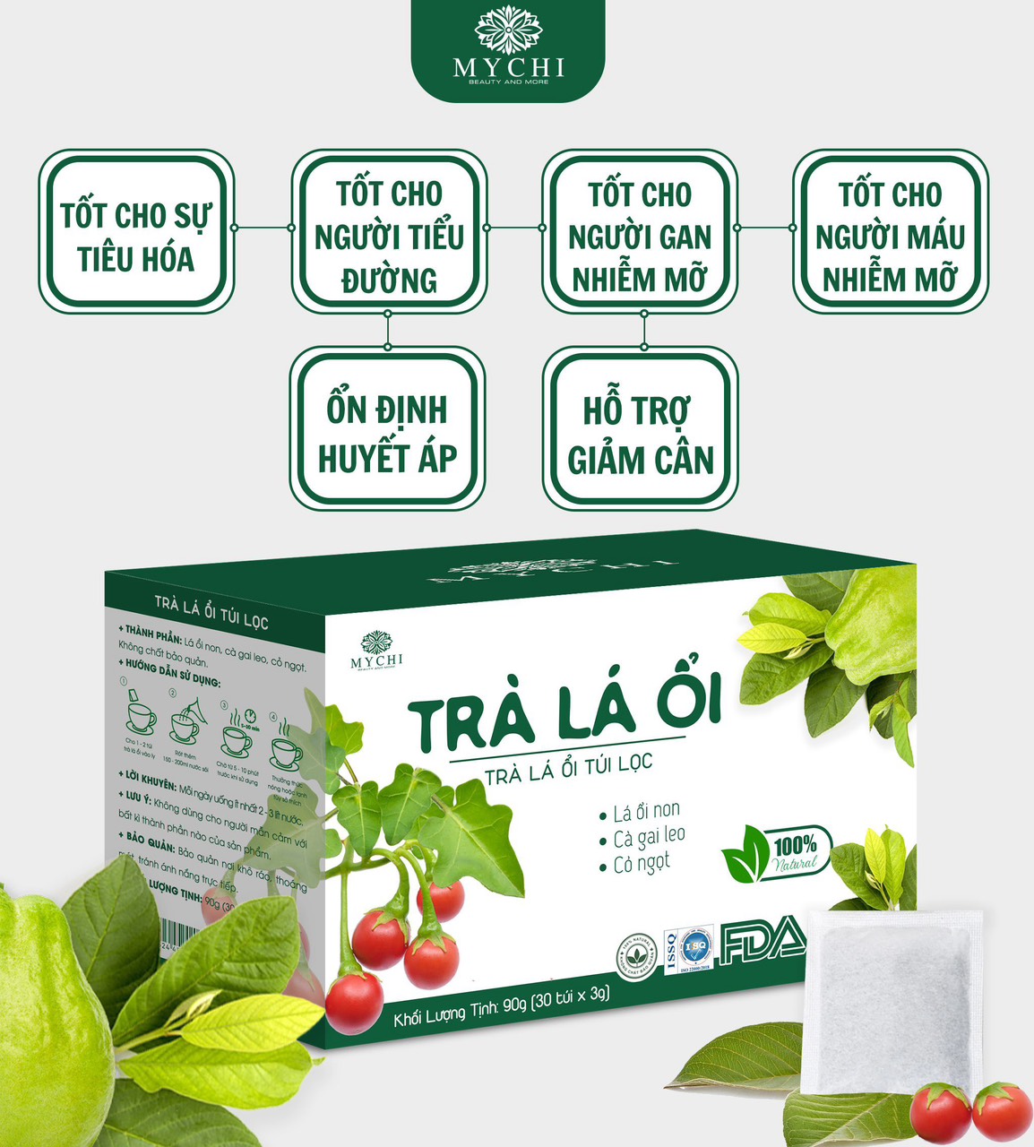Giá Sỉ 10 Hộp Trà Lá Ổi Mychi Giam Cân Tan Mỡ Ngừa mỡ máu tiểu đường