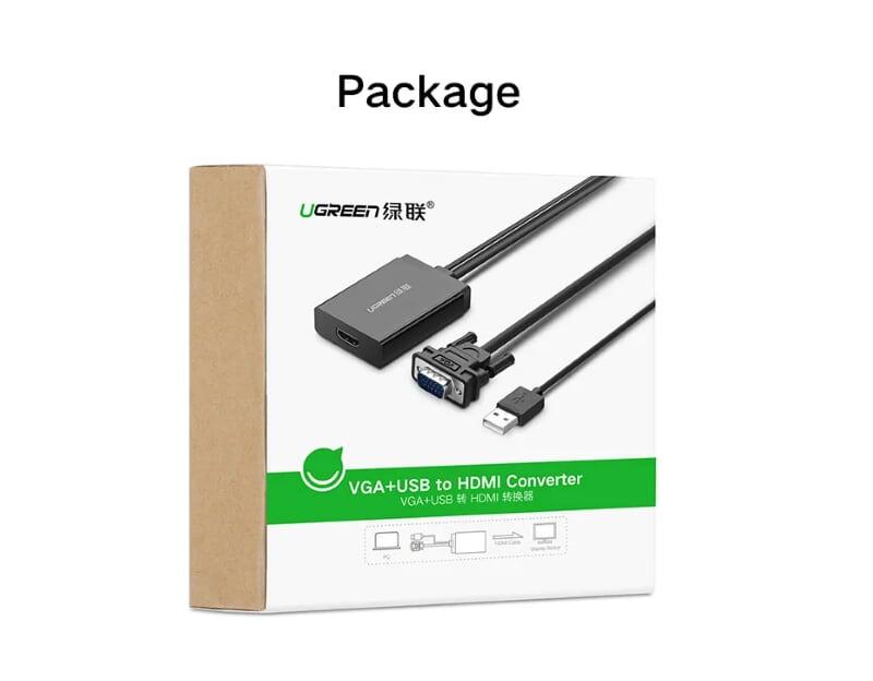 Ugreen UG40213MM106TK 50CM màu Đen Bộ chuyển VGA sang HDMI có trợ nguồn - HÀNG CHÍNH HÃNG