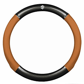 Bọc vô lăng TTAUTO cho xe ô tô có logo SUZUKI chất liệu da vân carbon cao cấp (Đen Nâu)