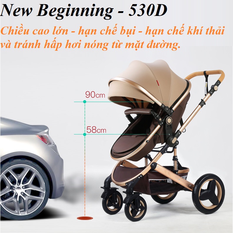 Xe đẩy trẻ em cao cấp 2 chiều gấp gọn, khung hợp kim nhôm, bánh xoay 360°
