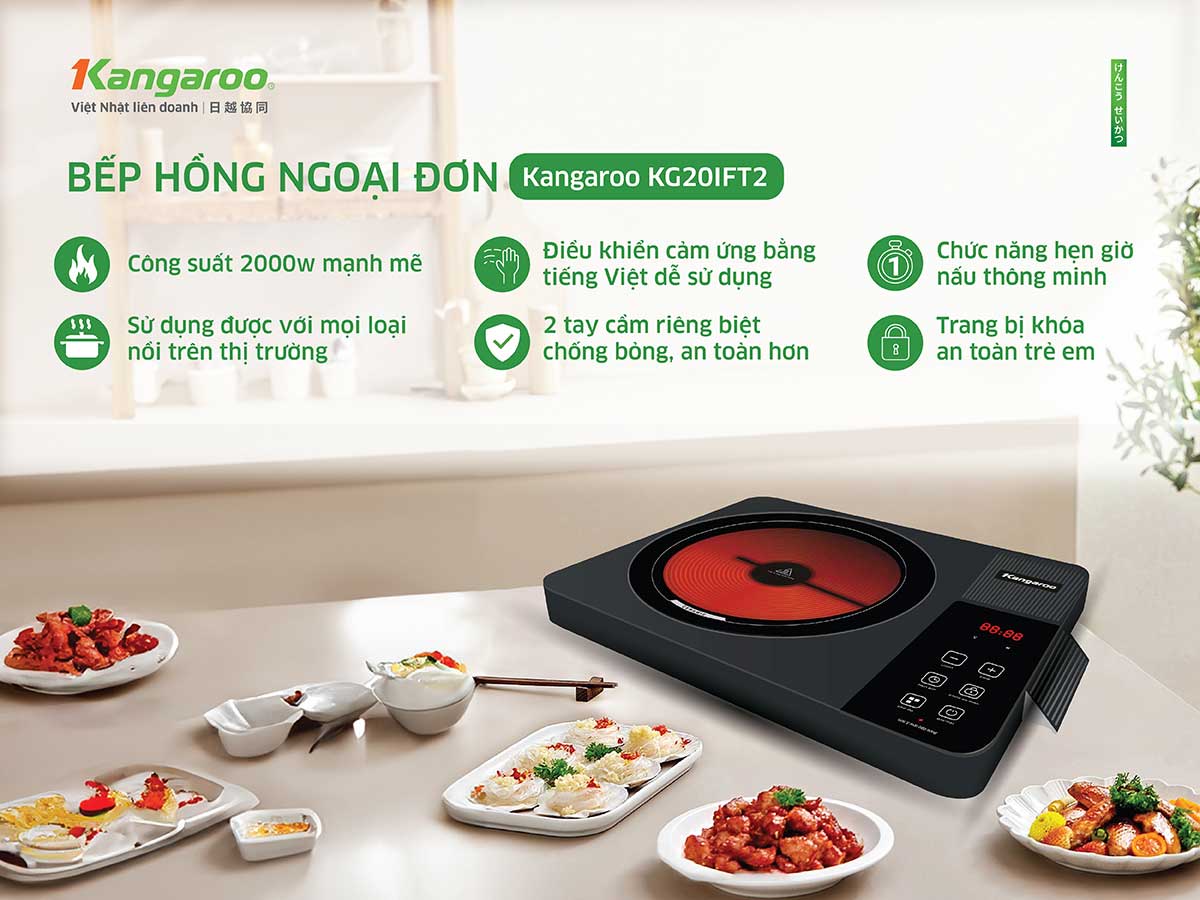Bếp hồng ngoại đơn Kangaroo KG20IFT2, Công suất 2000W - Hàng chính hãng