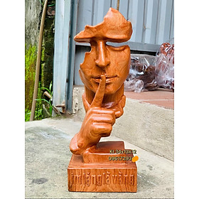 Tượng im lặng là vàng ,tượng nghệ thuật trang trí , bằng gỗ hương đá kt cao 34×13×12cm