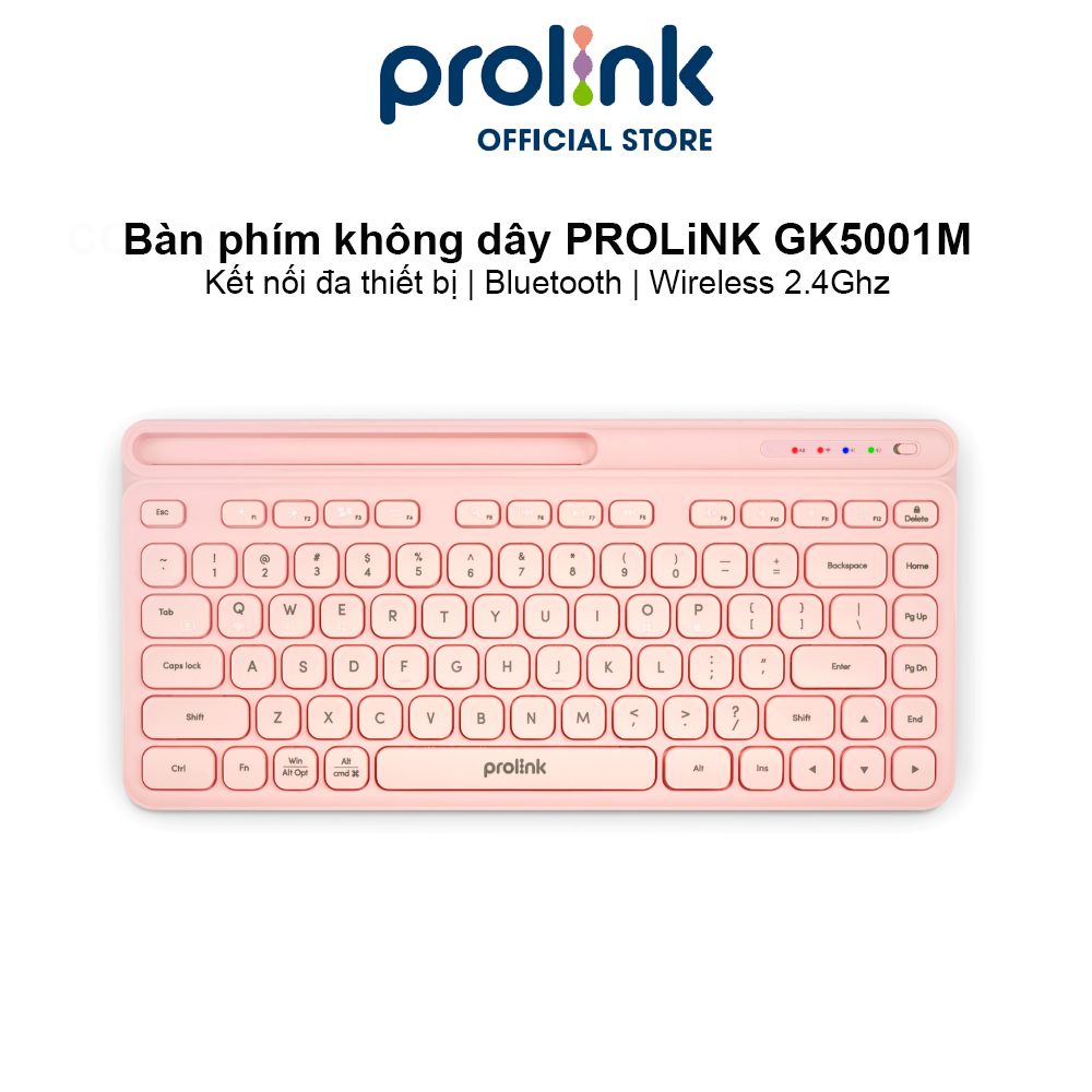 Bàn phím không dây Bluetooth + Wireless PROLiNK GK5001M, nhỏ gọn, kết nối đa thiết bị Windows/Android/MacOS/iOS - Hàng chính hãng