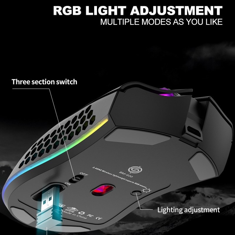 Chuột Không Dây Pin sạc T66 Gaming led RGB Cổng sạc TypeC chống mỏi cổ tay cho máy tính laptop hàng nhập khẩu