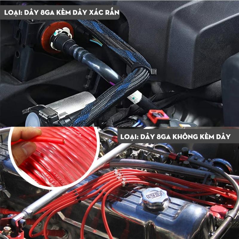 Dây Đồng 8GA 10GA bọc lưới da rắn màu đỏ và đen chuyên dụng nguồn âm thanh ô tô chống mòn đứt gãy độ sub gầm