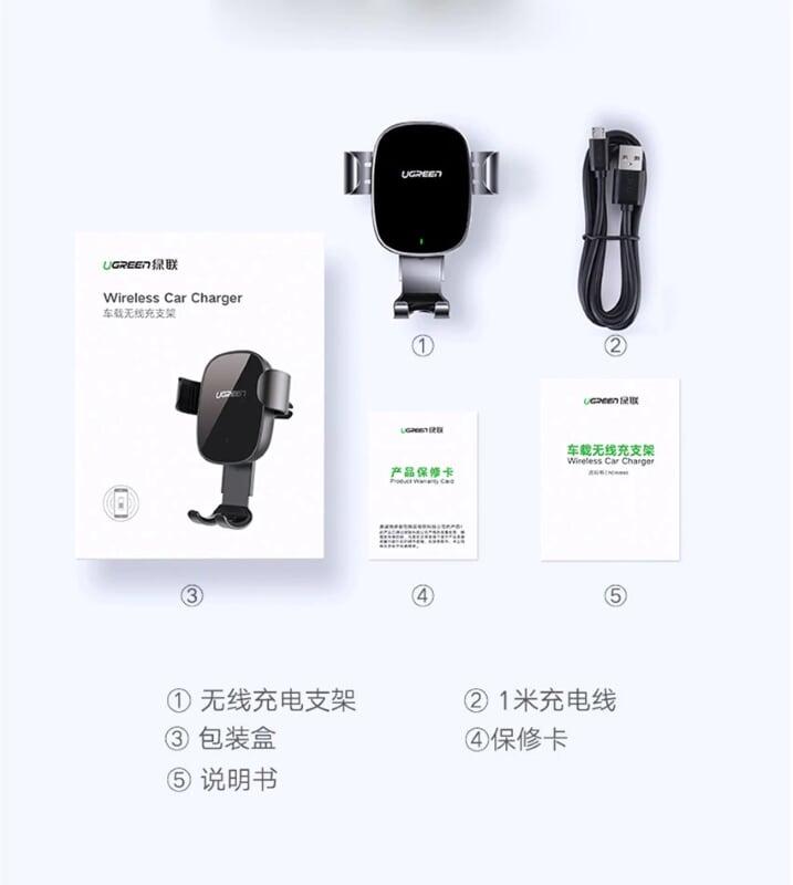 Ugreen UG50583CD157TK 10W màu Đen Sạc điện thoại không dây trên xe hơi - HÀNG CHÍNH HÃNG