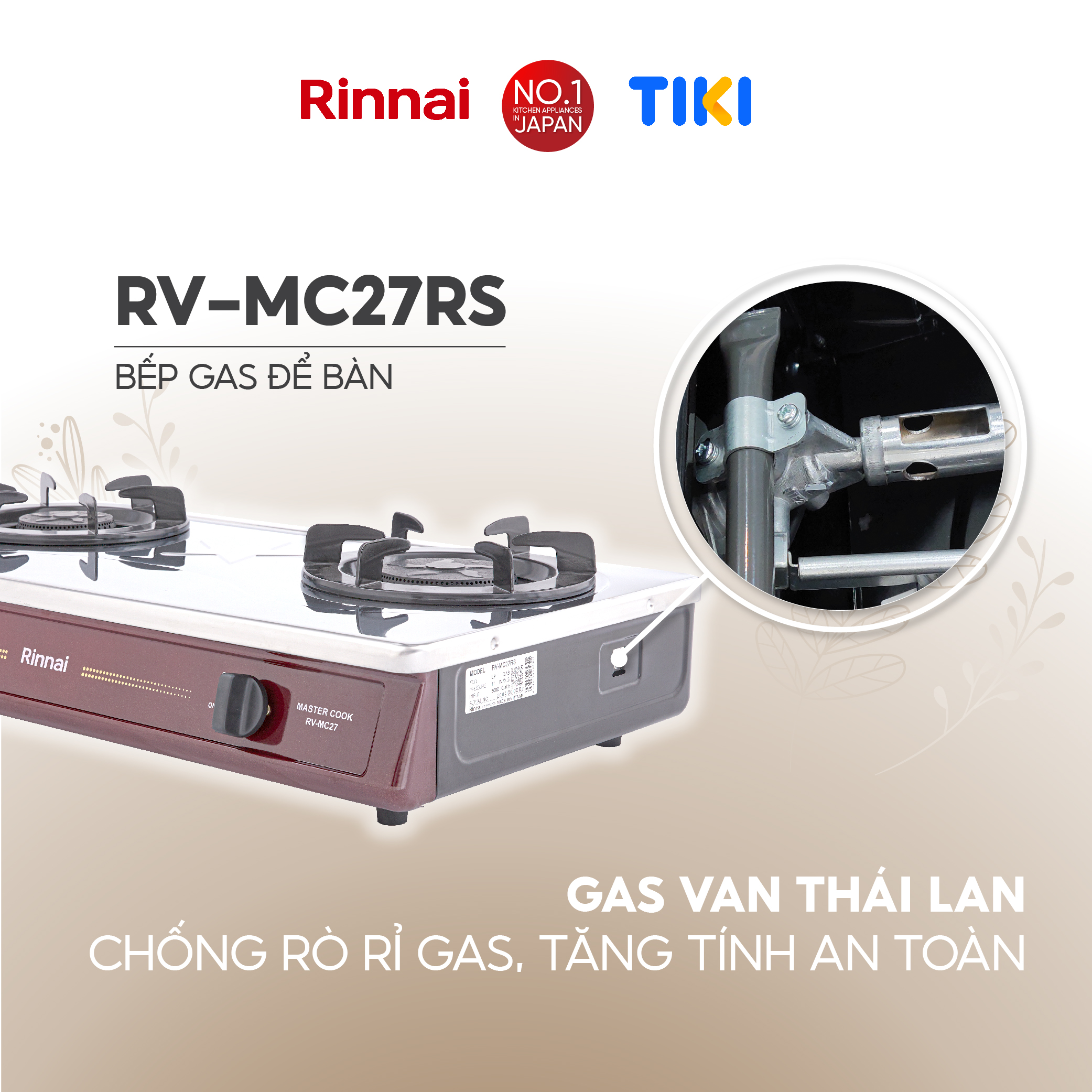 Bếp gas dương Rinnai RV-MC27RS mặt bếp inox và kiềng bếp men - Hàng chính hãng.