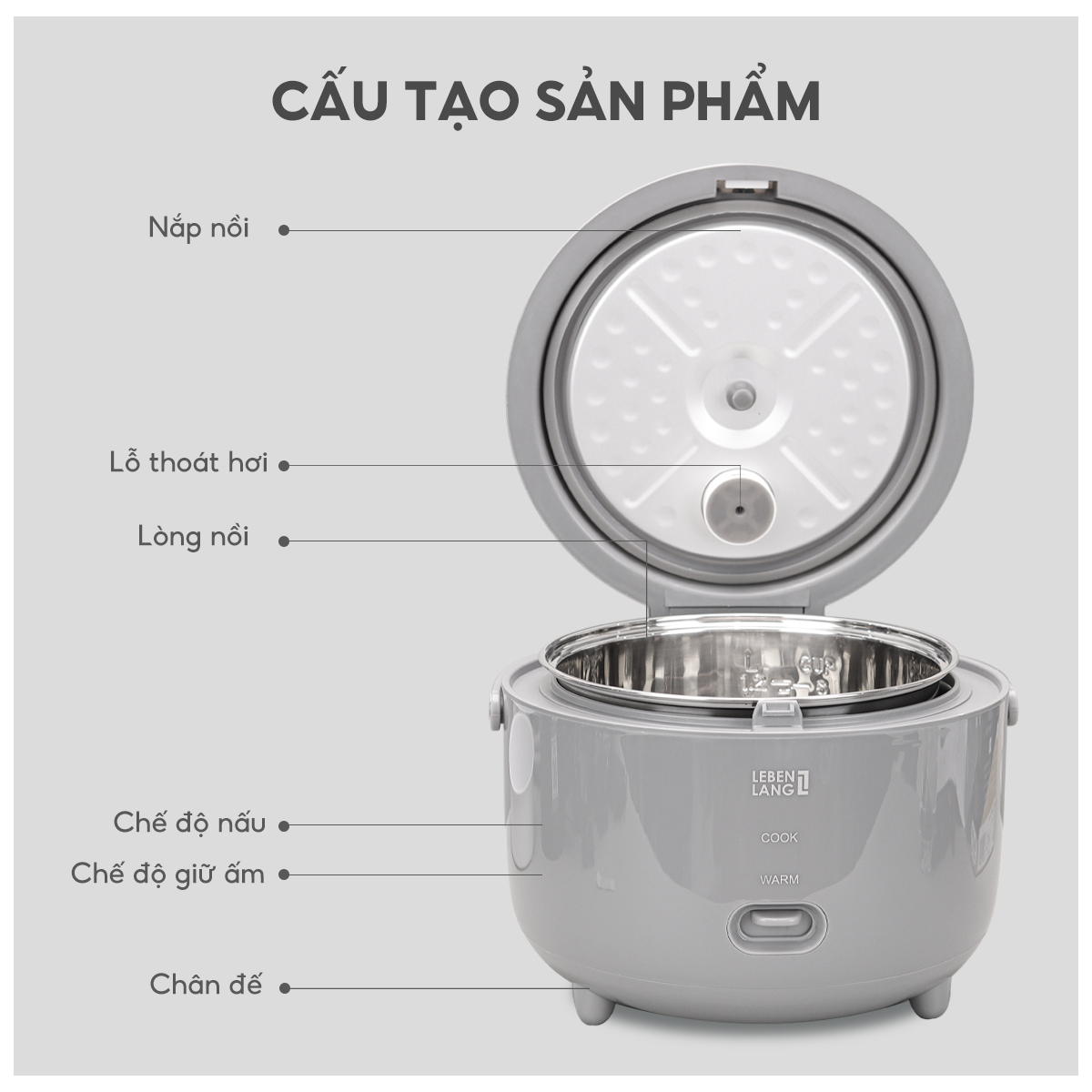 Nồi cơm điện Lebenlang LBL0581, dung tích 1200ml, công suất 350W, thiết kế hiện đại, bảo hành 2 năm - hàng chính hãng