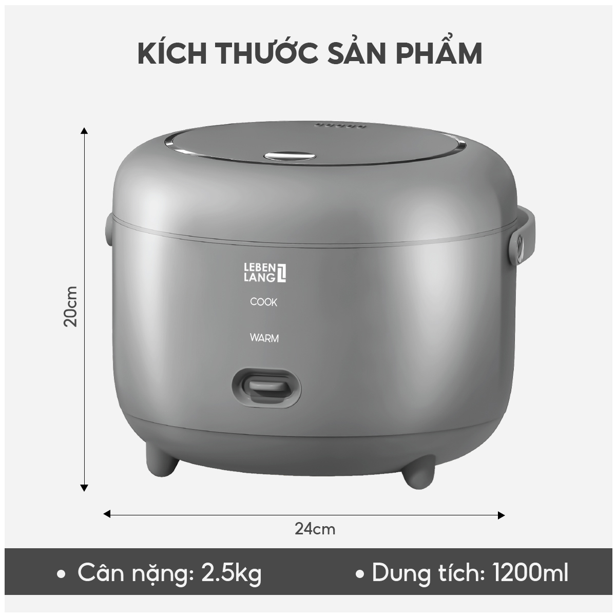 Nồi cơm điện Lebenlang LBL0581, dung tích 1200ml, công suất 350W, thiết kế hiện đại, bảo hành 2 năm - hàng chính hãng