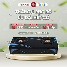 Bếp gas dương Rinnai RV-3715GL(BC) mặt bếp kính và kiềng bếp men - Hàng chính hãng.