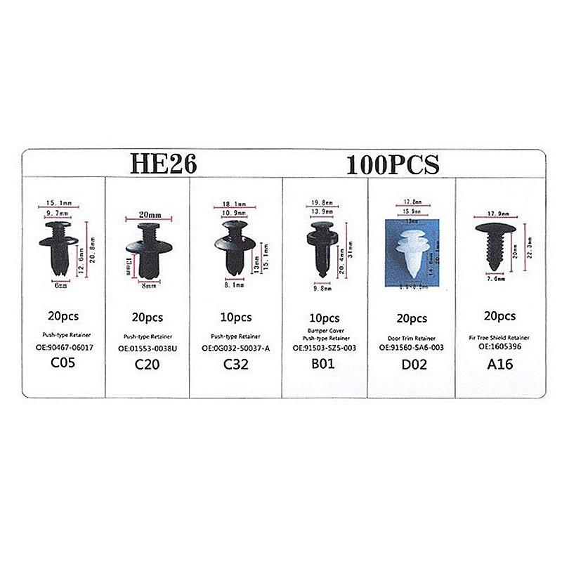 Bộ 100 Chốt Vít Vặn Các Bộ Phận Trên Xe Hơi Chất Liệu Nhựa Kèm Hộp Đựng phụ tùng ô tô