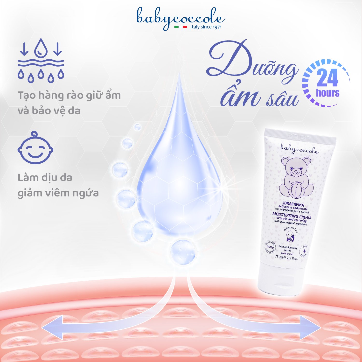 Kem dưỡng ẩm chiết xuất hạnh nhân Babycoccole 0M+ - 75ml