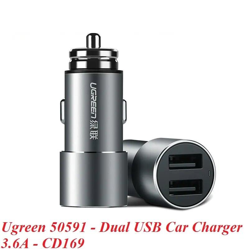 Ugreen UG50591CD169TK 3.6A màu Xám Bộ sạc ô tô 2 cổng USB cao cấp - HÀNG CHÍNH HÃNG