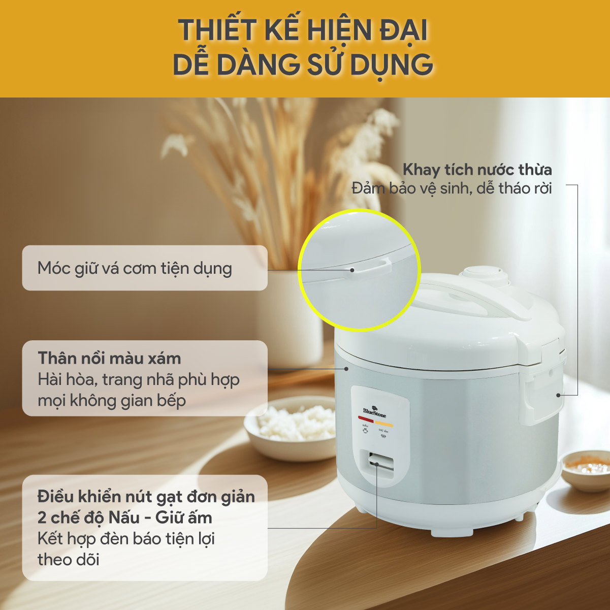 Nồi Cơm Điện Nắp Gài BlueStone RCB-5527 1.8 Lít 700W - Hàng Chính Hãng