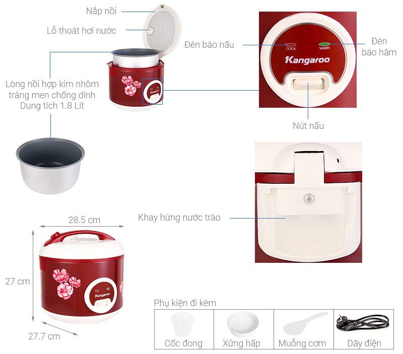 Nồi Cơm Điện Kangaroo KG378H (1.8 lít) - Hàng Chính Hãng