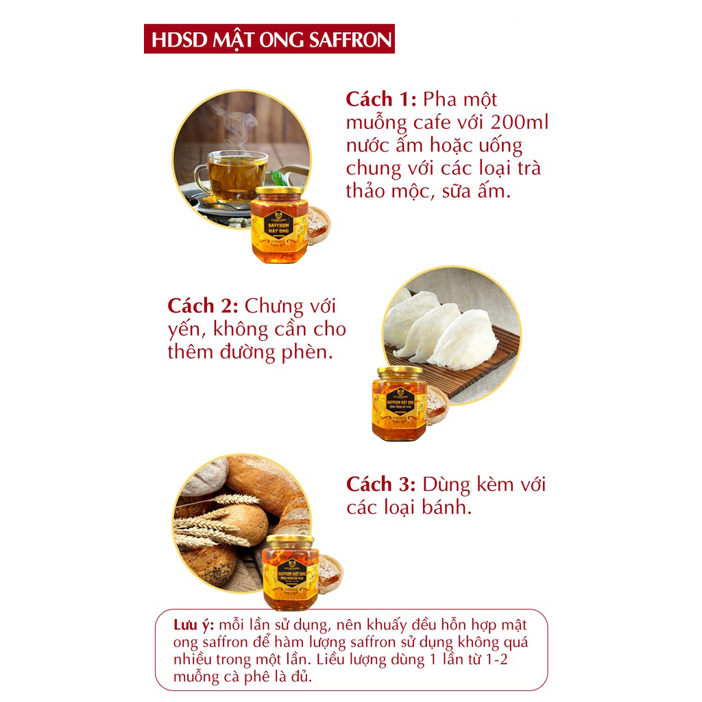 Mật Ong Saffron Đông Trùng Hạ Thảo Táo đỏ Kỷ tử 180ml/lọ Golden Herb