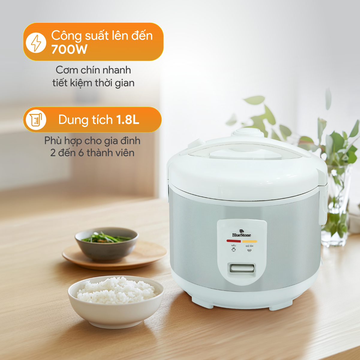 Nồi Cơm Điện Nắp Gài BlueStone RCB-5527 1.8 Lít 700W - Hàng Chính Hãng