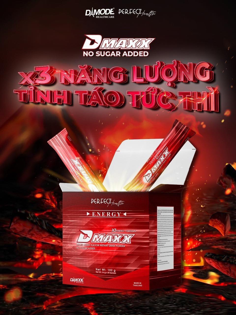 DMAXX thức uống bổ sung vitamin năng lượng không đường DAMODE 18 gói dùng thử màu đỏ