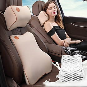 Bộ gối tựa đầu đệm dựa lưng ô tô cao su non thoáng khí không xẹp lún