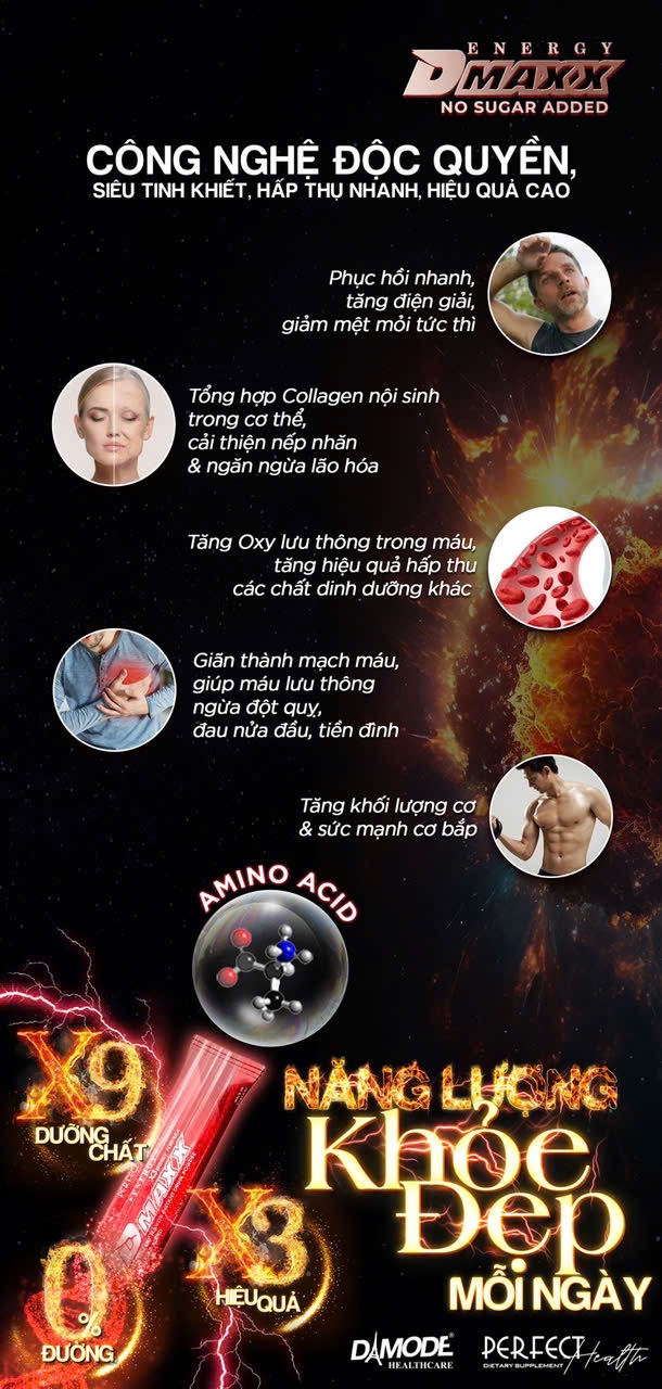 DMAXX thức uống bổ sung vitamin năng lượng không đường DAMODE 76 gói màu đỏ mỗi gói 2,2gr