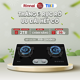 Bếp gas âm Rinnai RVB-220G(BG) mặt bếp kính và kiềng bếp gang - Hàng chính hãng.