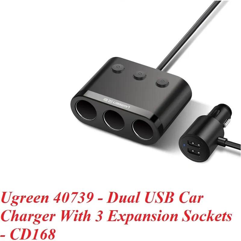Ugreen UG40739CD168TK 120W màu Đen Bộ mở rộng 3 cổng sạc trên xe hơi + 2 cổng sạc USB - HÀNG CHÍNH HÃNG