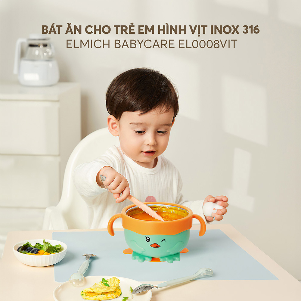 Bát ăn trẻ em Elmich EL-0008VIT EL-0008KL EL-0008GAU EL-0008VM, Hàng chính hãng, họa tiết dễ thương, inox 316 -JoyMall
