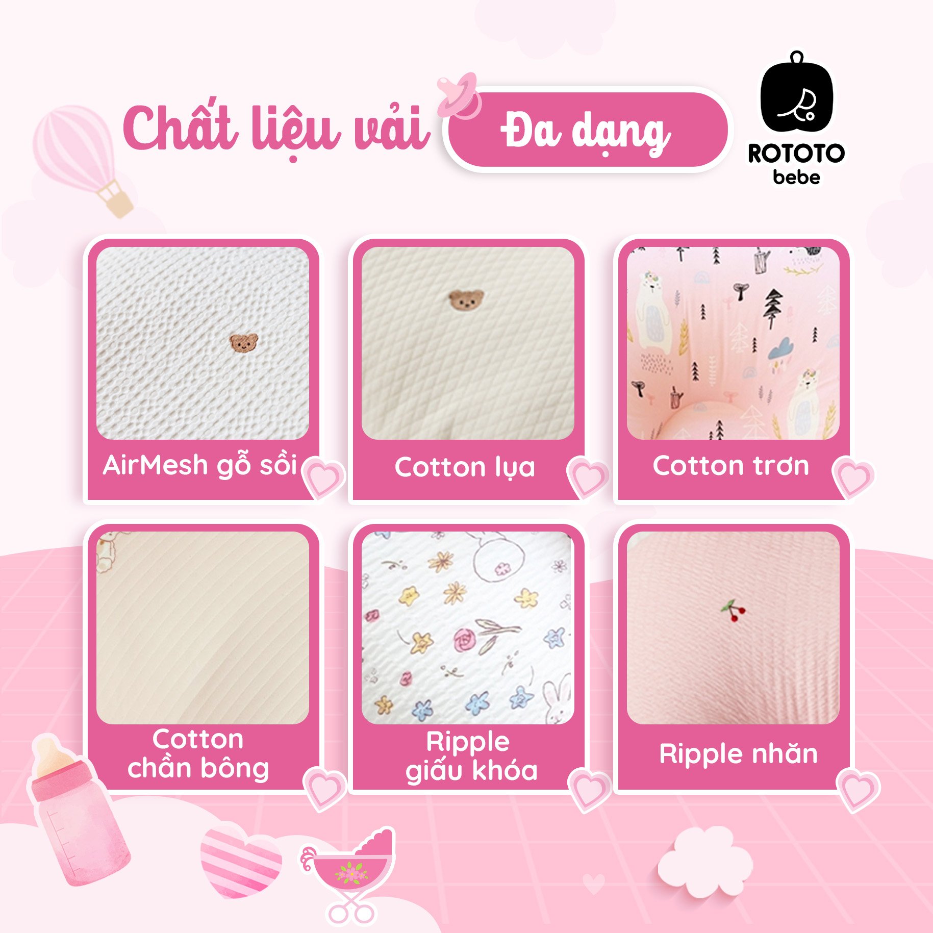 Gối chống trào ngược Rototo Bebe phiên bản giới hạn vỏ Airmesh Waffle thêu hoạ tiết mèo