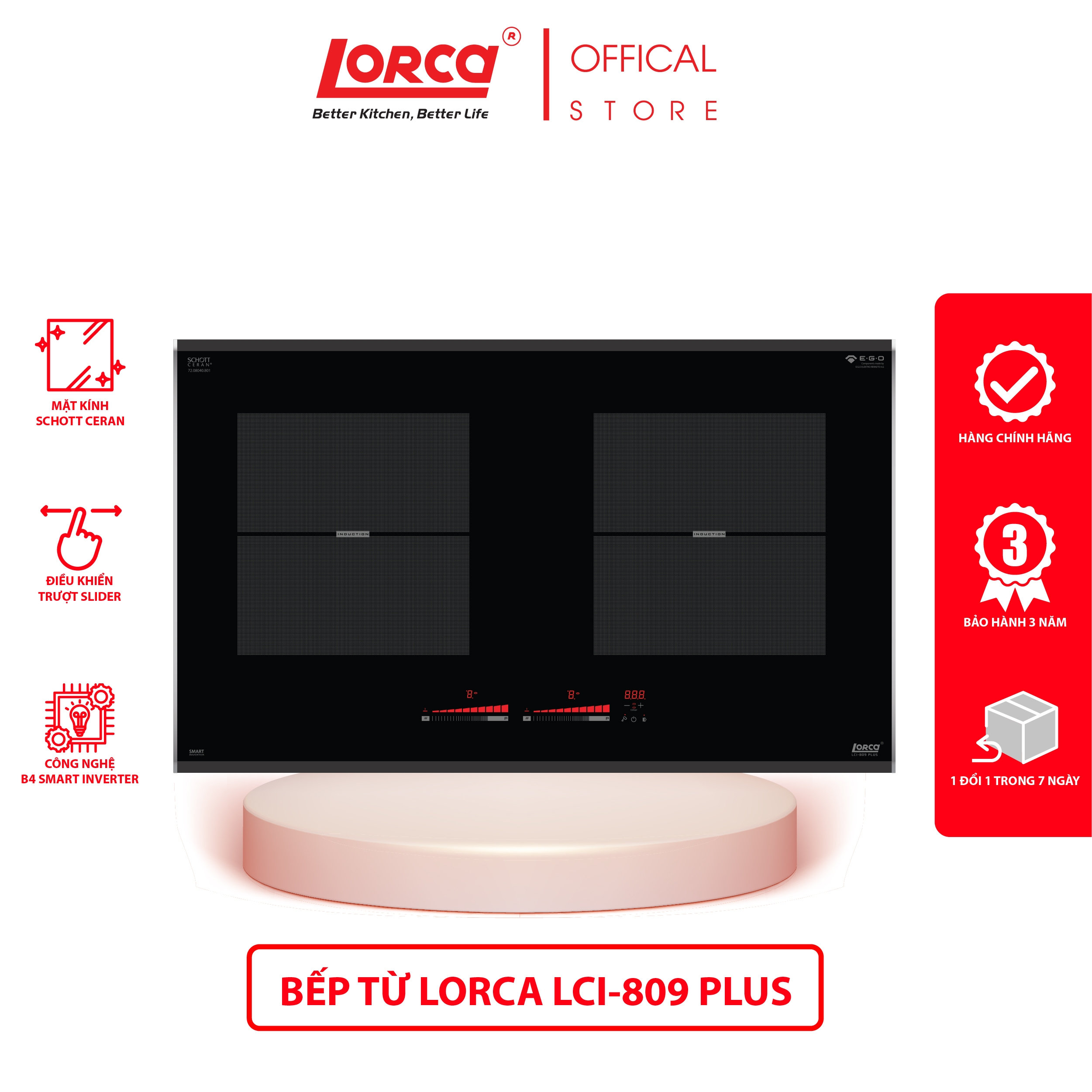 Bếp từ đôi âm LORCA LCI 809 PLUS - Hàng chính hãng cao cấp linh kiện từ Đức công nghệ Inverter