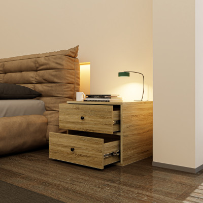 HAPPY FURNITURE , ZACY - Táp đầu giường 2 ngăn kéo , THK_213 , 55cm x 45cm x 44cm DxRxC, Sản phẩm phổ thông