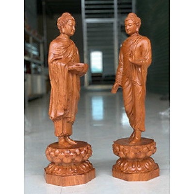 Tượng phật thích ca khất thực bằng gỗ hương đá cao 60cm