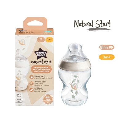 COMBO Ty Ngậm Silicon Siêu Nhẹ Tommee Tippee Ultra Light 6-18m & Bình Sữa PP Ty Siêu Mềm Tommee Tippee 260ml, Họa Tiết