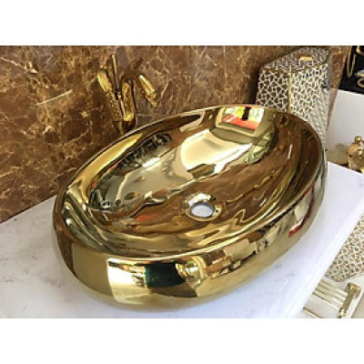CHẬU RỬA MẶT, LAVABO ELIP MẠ VÀNG CAO CẤP NHẬP KHẨU CHÍNH HÃNG GROVES 065v (58x38x15 cm) (CHẬU)