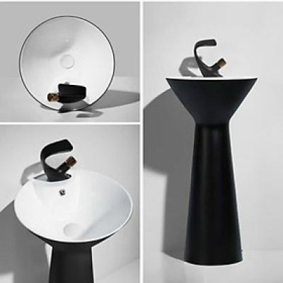 CHẬU LAVABO, CHẬU RỬA MẶT TRỤ TRÒN LIỀN KHỐI NÓN LÁ RẤT VIỆT NAM GROVES GRL NTT03 (43x43x87, đẹp sang trọng)