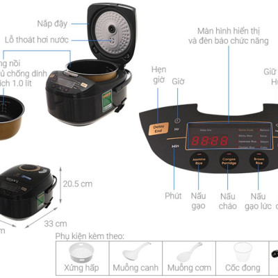 Nồi cơm điện Electrolux 1L E7RC1-550K - Màu đen - Nhiều chương trình nấu đa dạng - Bảo hành 2 năm toàn quốc [Hàng chính hãng]