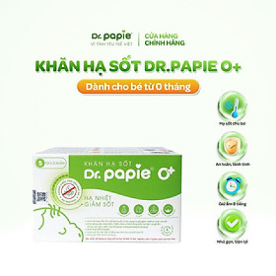 [Mua 1 Tặng 1] Dr.Papie Khăn Hạ Sốt 0+ 1 Hộp (5 Gói x 5 Khăn/Gói) Dành Cho Bé Từ 0 Tháng Tặng 1 Gói (5Khăn) Hạ Sốt 0+