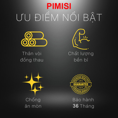 Vòi xả nước lạnh gắn tường Pimisi bằng đồng thau mạ crom - niken sáng bóng cao cấp dùng làm vòi hồ nước lạnh rửa tay chân, lấy nước máy giặt hoặc xả rửa sàn ban công tưới cây gạt tay mở 90 độ | Hàng chính hãng